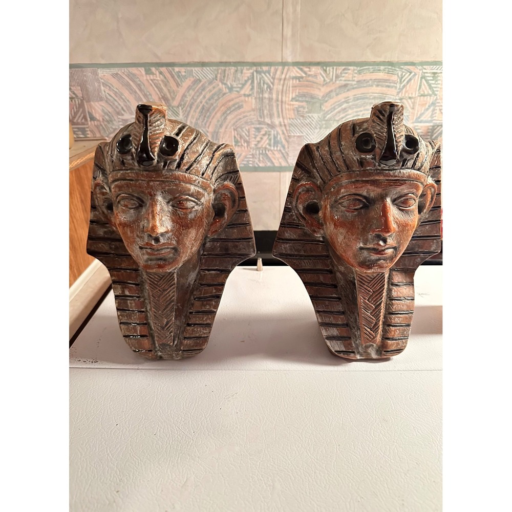 Vintage Luxardo King Tut Egyptian Revival Ceramic Decanter Pair Italy 1970s